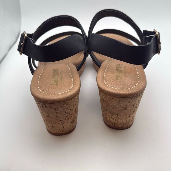 CUSHIONAIRE Women's Russ cork wedge sandal +Memory Foam SIZE 8 BLACK PREOWNED - Picture 4 of 7